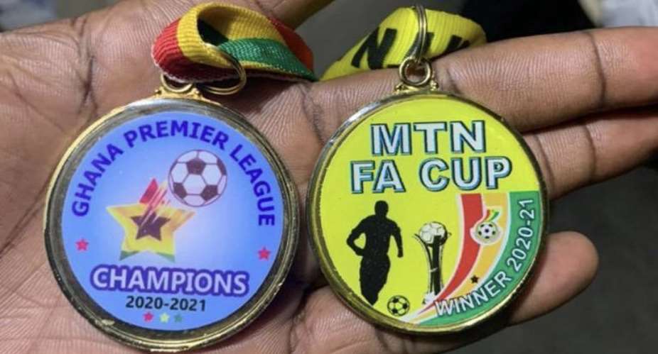 The medals Hearts of Oak received for their league and cup double