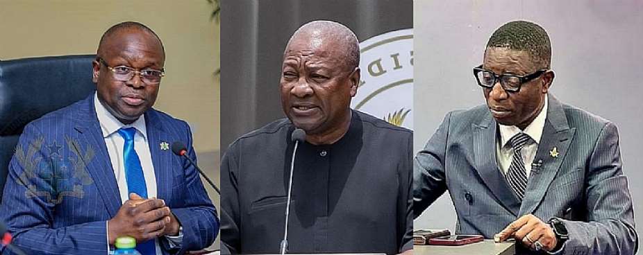Dr. Edward K Omane-Boamah, President John Mahama and Mr. Rashid Tanko-Computer