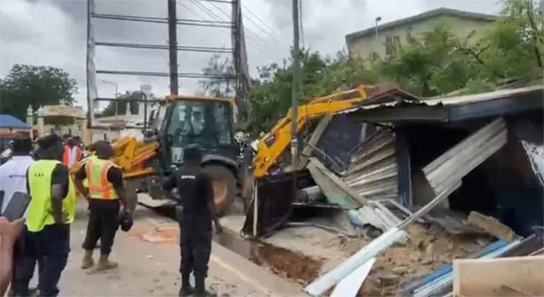 A structure being pulled down