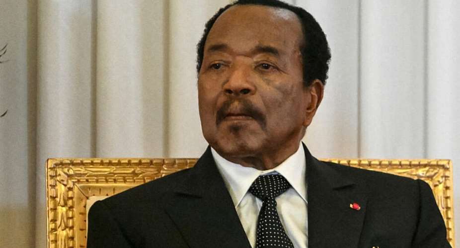 Cameroons President Paul Biya as he received Pope Leo XIV at The Presidential Palace in Yaounde, on 15 April, 2026. - AFP - ALBERTO PIZZOLI