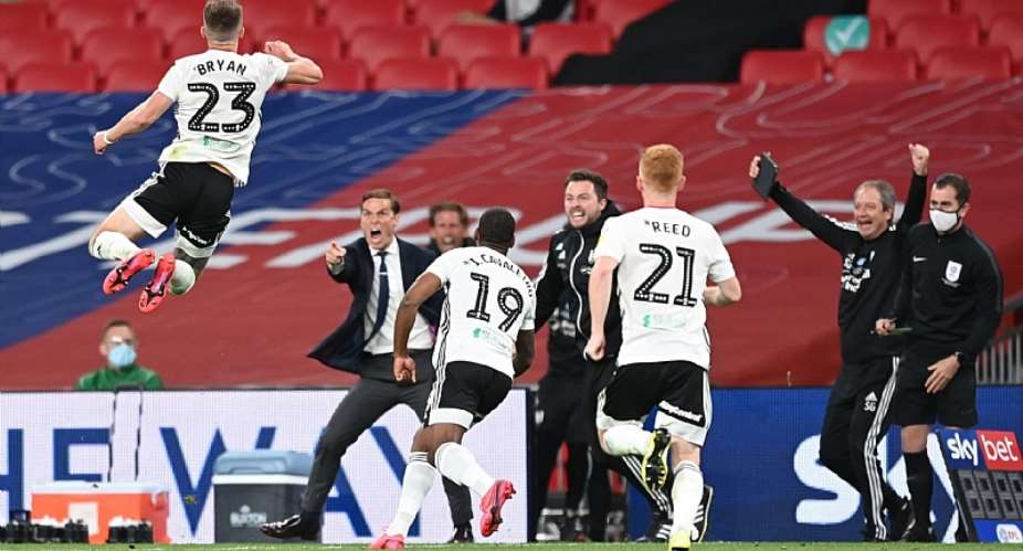 Joe Bryan of Fulham celebrates after scoring his sides first goal during the Sky Bet Championship Play Off Final match between Brentford and Fulham at Wembley StadiumImage credit: Getty Images