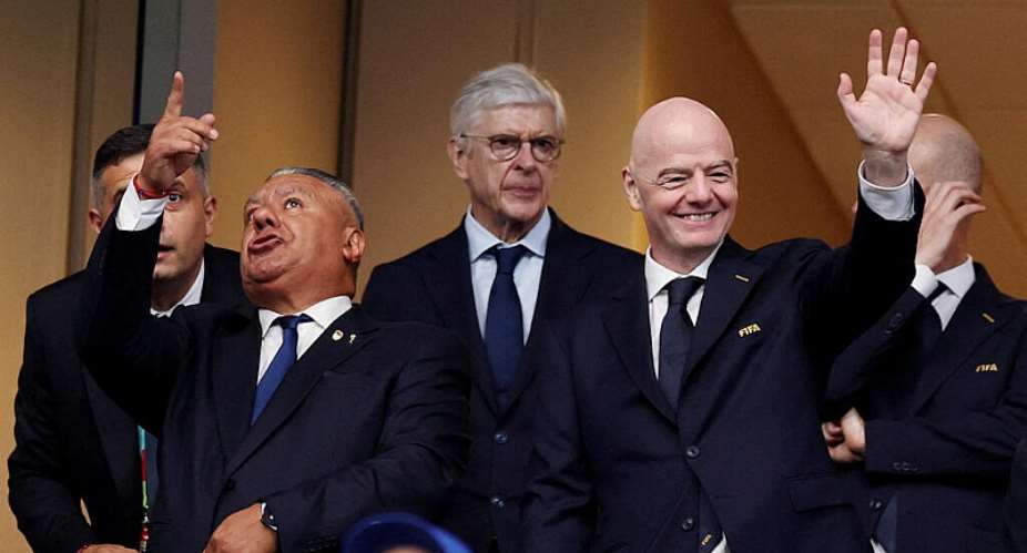 Fifas head of global development Arsene Wenger (centre) attended the England v Argentina semi-final at the 2026 World Cup with Fifa boss Gianni Infantino (right) and the president of the Argentina Football Association Claudio Tapia (left). - REUTERS - Paul Childs