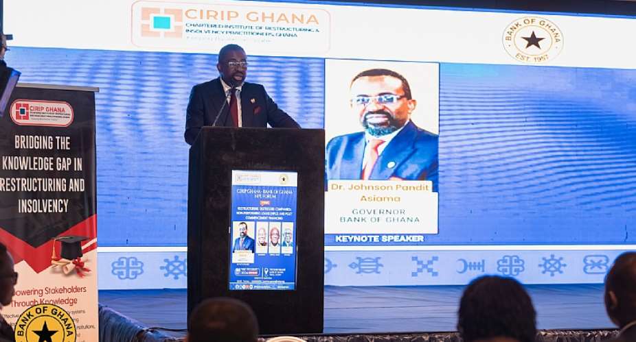 Governor of the Bank of Ghana (BoG), Dr Johnson Asiama addressing participants