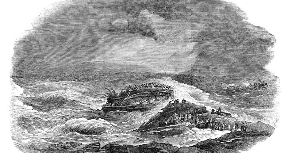 Wreck of the British ship Charlotte in Algoa Bay, South Africa, 1854.  - Source: The Print Collector/Heritage Images via Getty Images