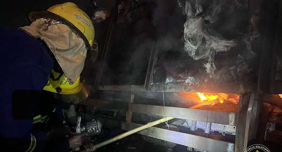 GNFS saves marble-laden truck after fire outbreak on Cape Coast–Takoradi Road