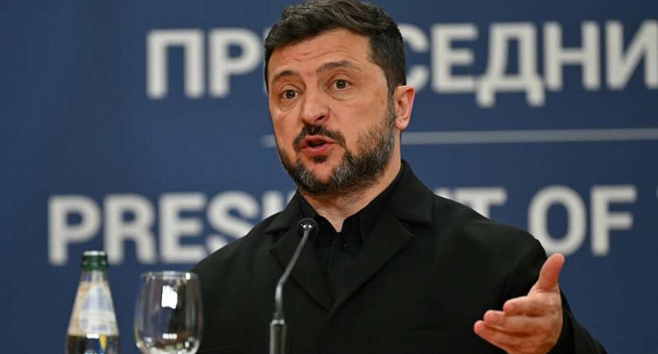 Ukrainian President Volodymyr Zelensky, during a press conference on August 8, 2026, in Belgrade, with his Serbian counterpart Aleksandar Vucic. -  Andrej Isakovic, AFP