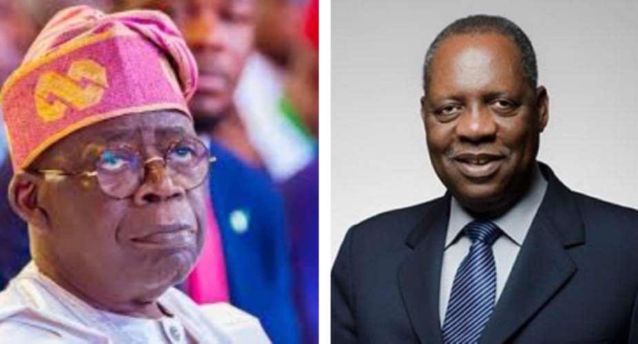 Nigerian President Bola Ahmed Tinubuleft and late former CAF President Issah Hayatou