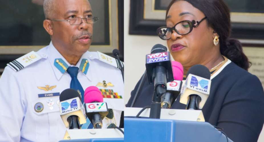 Air Vice-Marshal Griffiths S. Evans addressing the gathering andShirley Ayorkor Botchwey