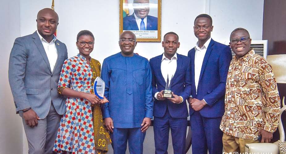Ghanaian winners of tech startup competitions present awards to VP Bawumia