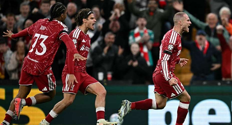 Alexis Mac Allister celebrates his goal and Liverpools victory over Atltico Madrid in the Champions League on September 9, 2026 -  Paul Ellis, AFP
