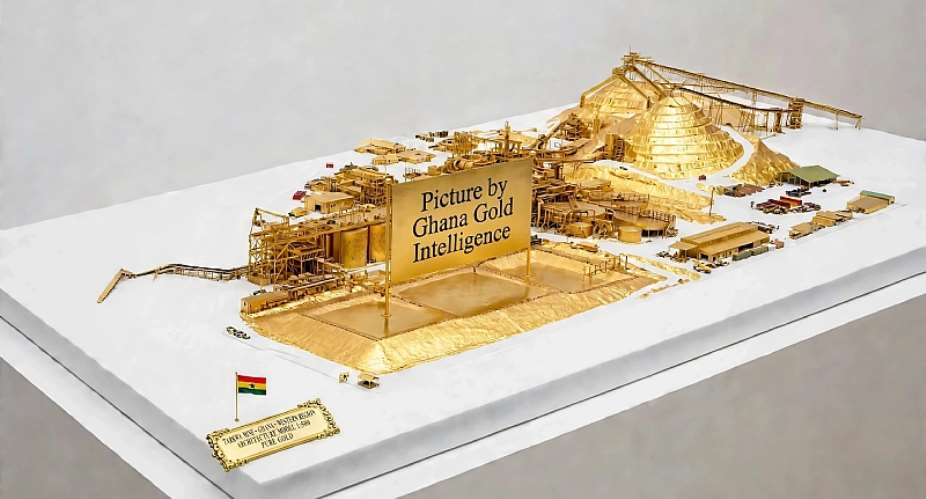 The Tarkwa Gold Mine in Ghana, recreated as a pure gold architectural model. Picture by Ghana Gold Intelligence