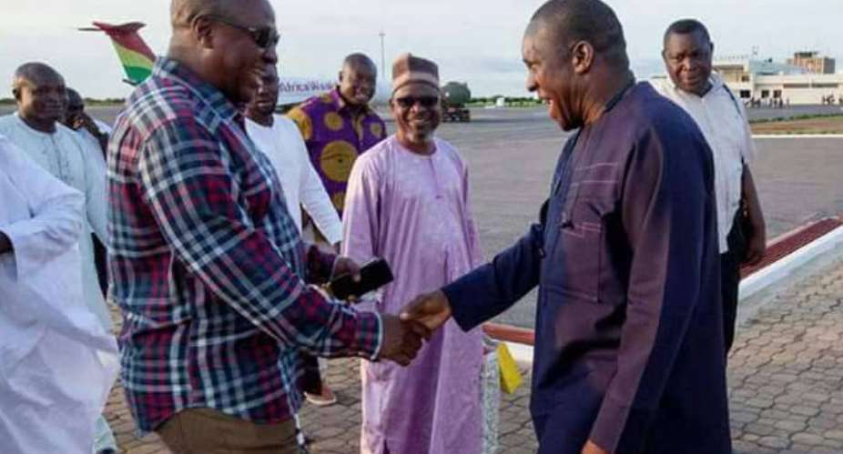 Alban Bagbin wishing John Mahama good luck when they bumped into each other at the Tamale Airport before the walk on Saturday