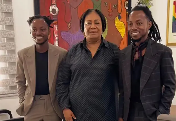 Twinsdntbeg in a pose with Rebecca Akufo-Addo