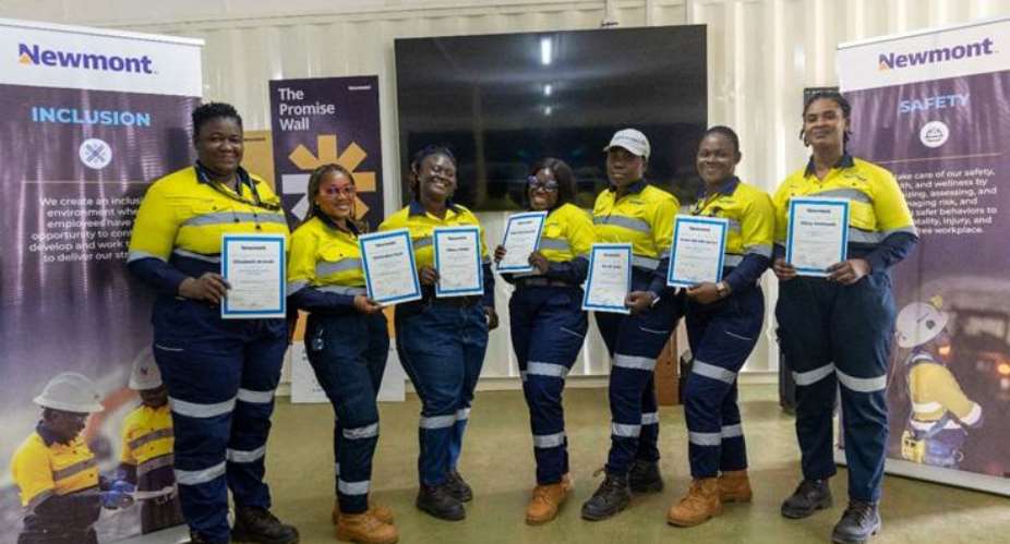 First cohort of eight female dozer operators at Ahafo North