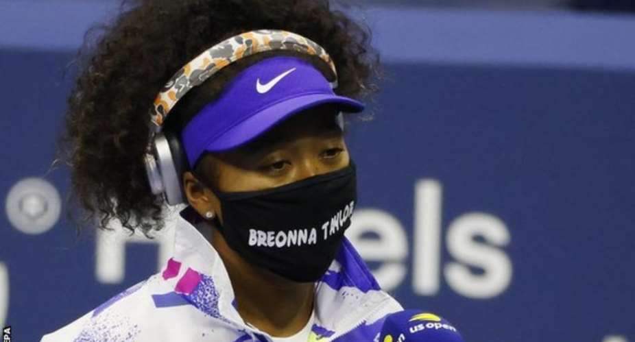 Naomi Osaka walked out on court wearing a face mask with the name of Breonna Taylor, a black woman who was shot dead by a policeman in March in the United States