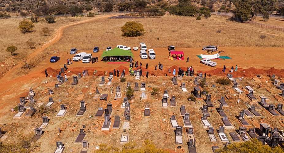 An aerial picture of funerals taking place at a section of the Westpark cemetery in Johannesburg. - Source: Michelle SpatariAFP via Getty Images