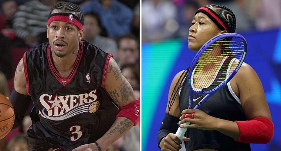 Getty ImagesImage caption: Naomi Osaka wore a red-and-black headband and elbow sleeves similar to those donned by former Philadelphia 76ers star Allen Iverson