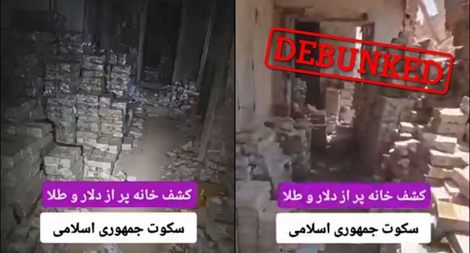These screengrabs were taken from a fake, AI-generated video said to show money and gold hidden in the home of a Hezbollah commander. -  Montage by the FRANCE 24 Observers