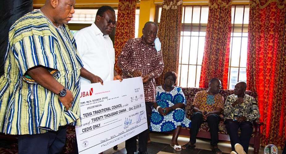 TDC presents GHC20,000 to Tema Traditional Council for funeral rites of late Osonaa Nii Adjei Kraku II