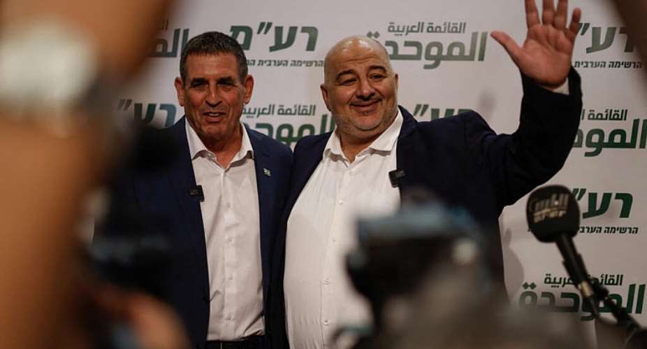 Raam party leader Mansour Abbas (R) and Israeli politician Yoav Segalovitz (L) at a news conference in Nazareth on August 31, 2026. -  Jalaa Marley, AFP