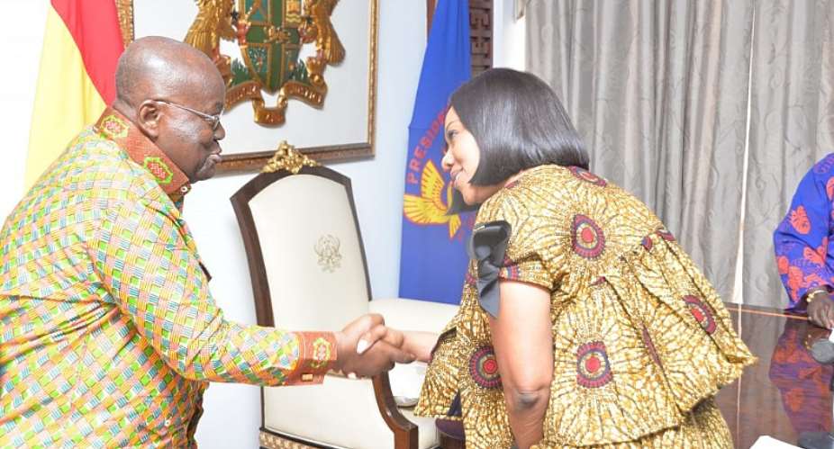 President Akufo-Addo welcoming Jean Mensa to the Jubilee House in Accra.