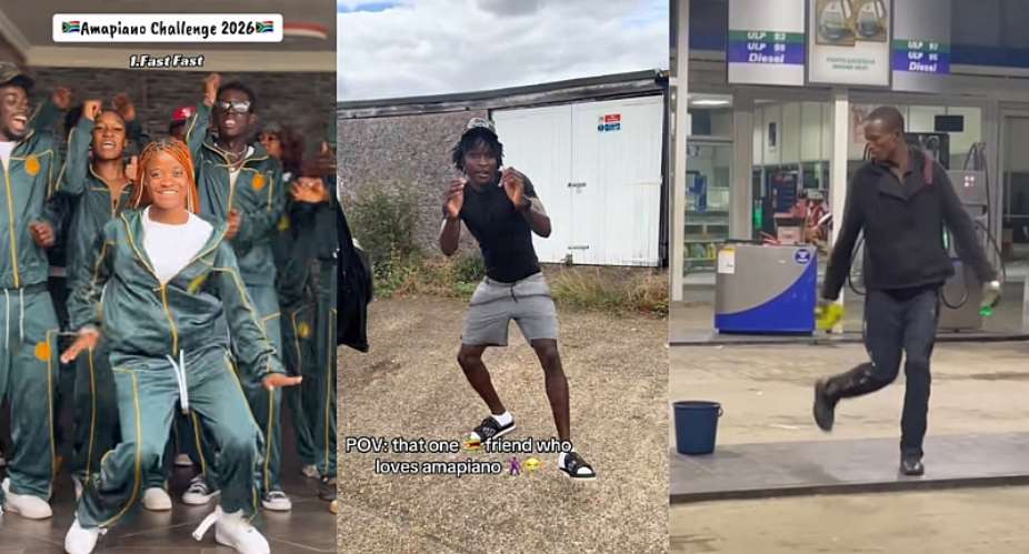 People take part in amapiano dance challenges shared on TikTok, helping South Africas township-born music reach audiences around the world. -  Screenshots from the TikTok accounts of kalascentral, mogyass and Phenyo Mokgweetsi