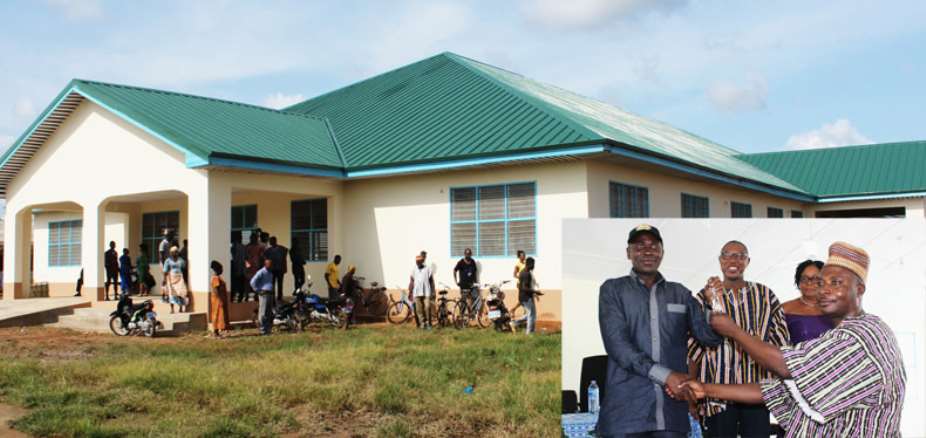 The new building. INSET: GES Director habding over keys to headmaster of Fumbisi SHS