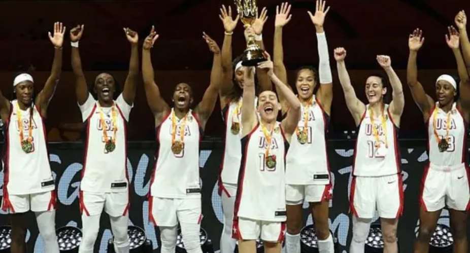Getty ImagesImage caption: Breanna Stewart lifts the World Cup