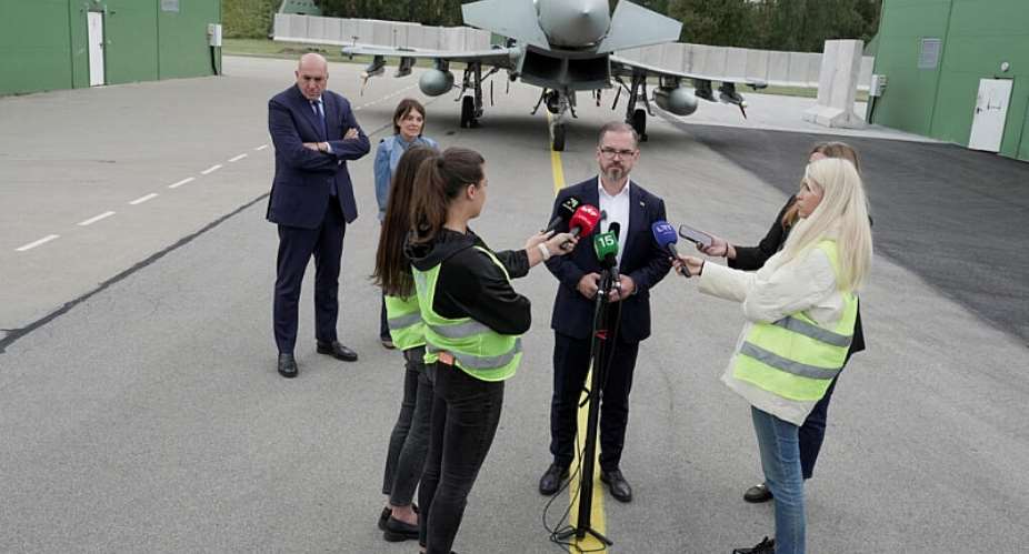 Lithuanian Minister of National Defence Robertas Kaunas speaks while Italian Defence Minister Guido Crosetto looks on during a press conference in Siauliai, Lithuania, September 15, 2026. -  Janis Laizans, Reuters