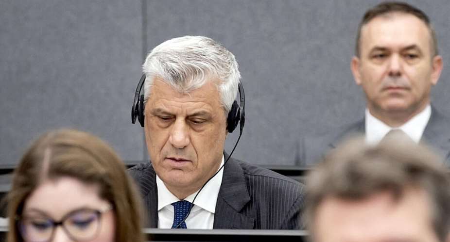 File - Former Kosovo president Hashim Thaci sits in court, near former KLA figure Rexhep Selimi, as he appears on charges of war crimes before the Kosovo Tribunal in The Hague on April 3, 2023. -  Koen Van Weel, AFP