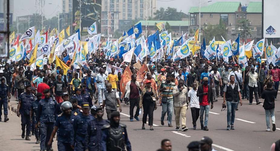 People march during a protest organised by opposition parties against constitutional changes proposed by President Flix Tshisekedi, in Kinshasa, DR Congo, 15 September 2026. -  Samy Ntumba Shambuyi / AP Photo