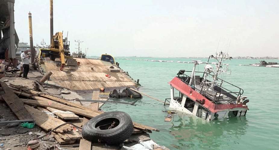 Damage in the aftermath of Houthi strikes on the Red Sea port city of Mocha, Yemen, last month. The Yemeni armed forces were unable to push back the Houthi offensive on Mocha on 10 September 2026. -  Reuters/Al Joumhouriya TV