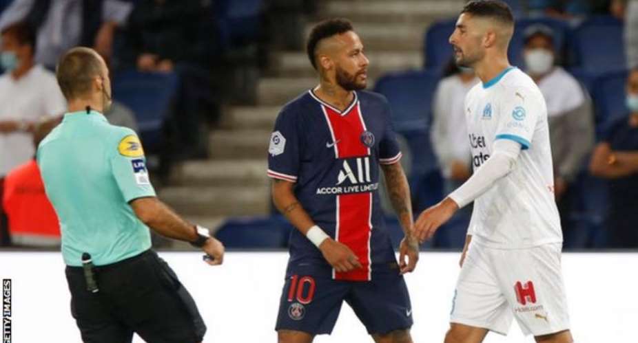 A VAR review showed Neymar made contact with the back of Marseille defender Alvaro Gonzalez's head
