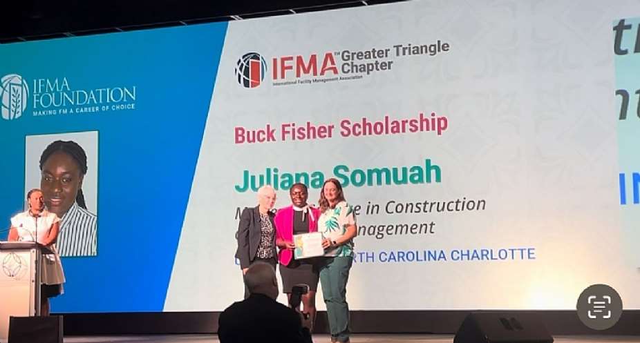 Juliana Somuah receiving her scholarships at World Workplace in the US.