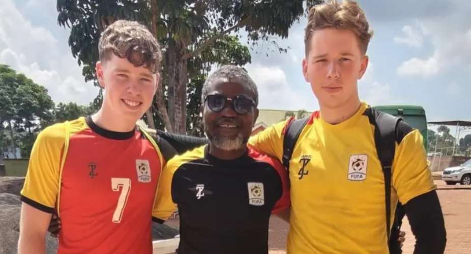 The Fisher brothers with Uganda Under-20s head coach Laryea Kingston