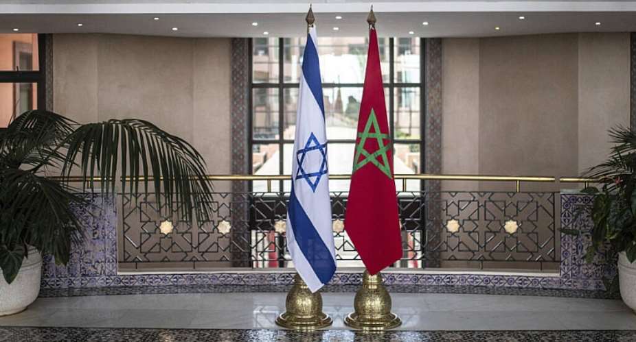 Moroccan and Israeli flags are displayed in the Moroccan Foreign Ministry in Rabat, Morocco, Aug. 11, 2021 -  Mosaab Elshamy, AP