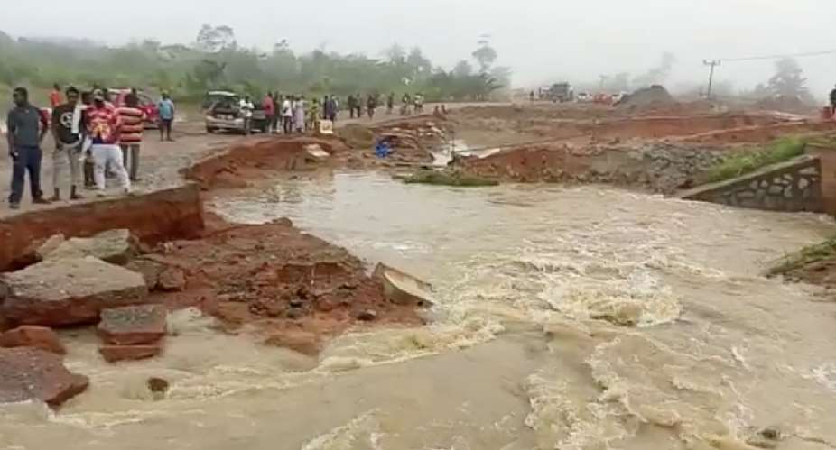 Part of N8 road under construction caves in at Assin Endwa