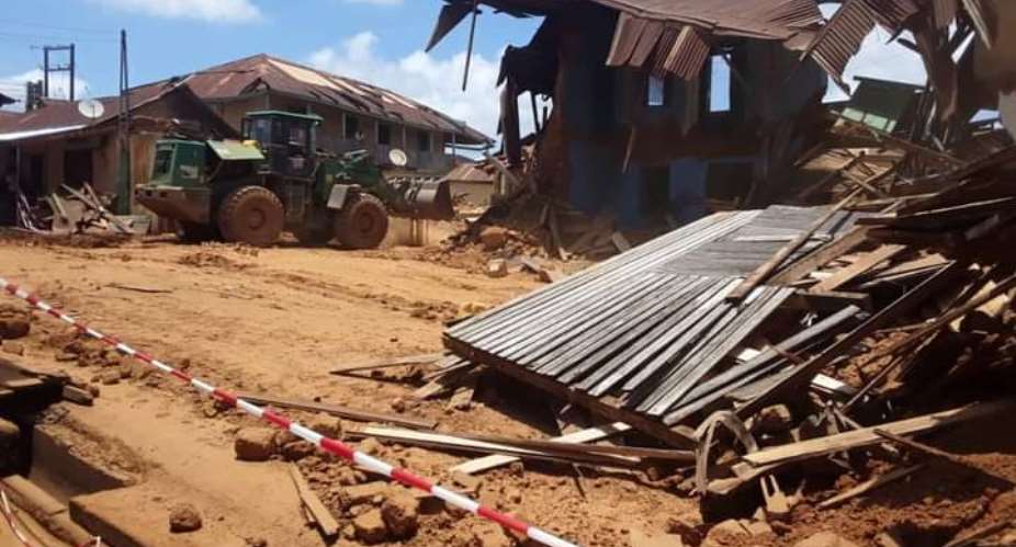 Collapsing Akyem Odas Chief Palace demolished