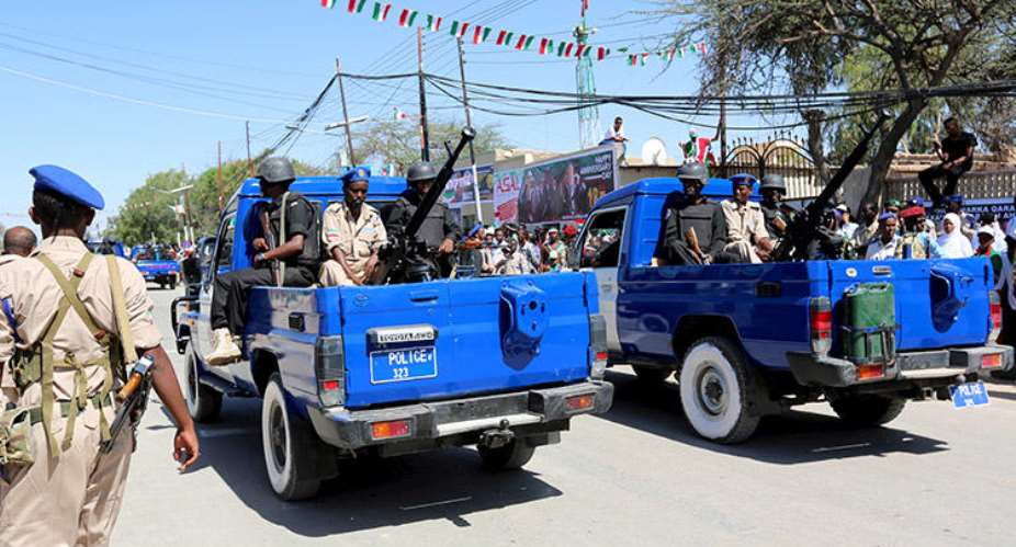 Police are seen in Hargeisa, Somaliland, on May 18, 2015. Hargeisa police recently arrested two employees of HadhwanaagNews after a court ordered the outlet's website to be blocked. ReutersFeisal Omar