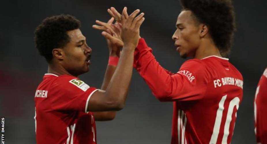 Leroy Sane right set up two goals for Serge Gnabry left and then scored one himself