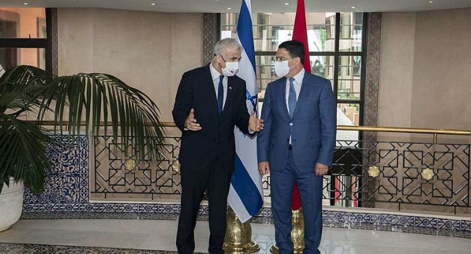 Moroccan Foreign Minister Nasser Bourita right welcomes his Israeli counterpart Yair Lapidis to Rabat in August 2021. The normalization of relations between these two countries precipitated the breakdown of Moroccan-Algerian diplomatic relations - Source: EPA-EFE  Alal Morchidi