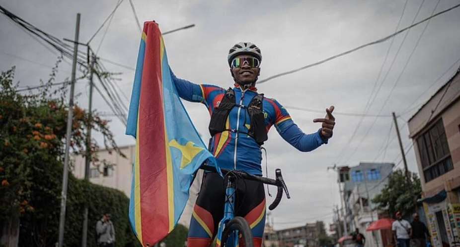 Miguel Masaisai, athlete et cycliste Congolais de Goma, reussi a relier la Ville de Goma dans lEST jusque Kinshasa la Capitale de la RD Congo en 3 mois de mai-Aout 2026 -  Facebook Miguel Masaisai