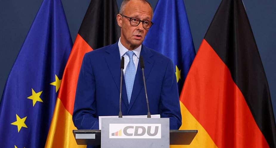 Friedrich Merz gives a statement after first exit polls of the Berlin and Mecklenburg Western Pomerania state elections showed his CDU party had suffered major losses. - REUTERS - Christian Mang