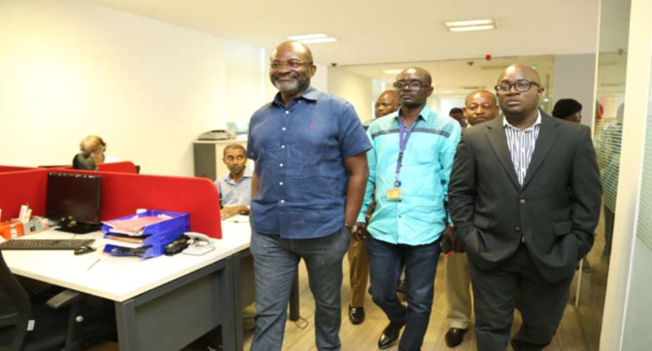 Hon. Ken Agyapong and his team on their way to the Tier 3 Data Center of GCNet during their working visit.