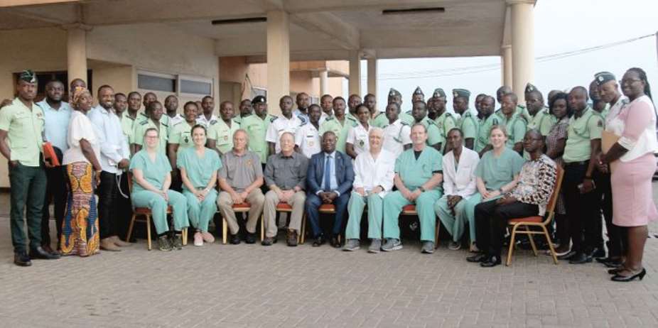 Professor Ahmed Nuhu Zakariah middle with Professor Dennis Allin 4th left, Professor Anthony Kovac from the University of Kansas Medical Centre and other facilitators and participants in the training workshop. Picture:BENEDICT OBUOBI