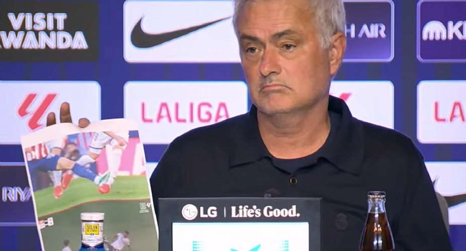 Where did he find a printer? Mourinho arrived at his news conference with screenshots of incidents he believed were red cards for the hosts
