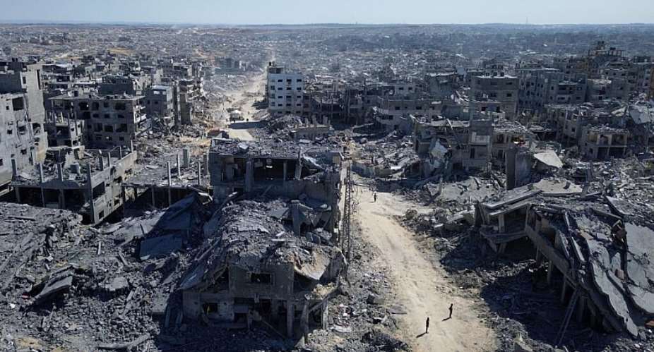 Drone photo of Gaza City destruction after Israeli military bombardments taken October 15, 2025. - AP