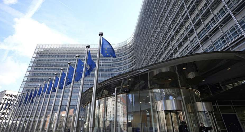 European Union flags flap in the wind outside EU headquarters in Brussels, Monday, March 25, 2024. -  Virginia Mayo, AP