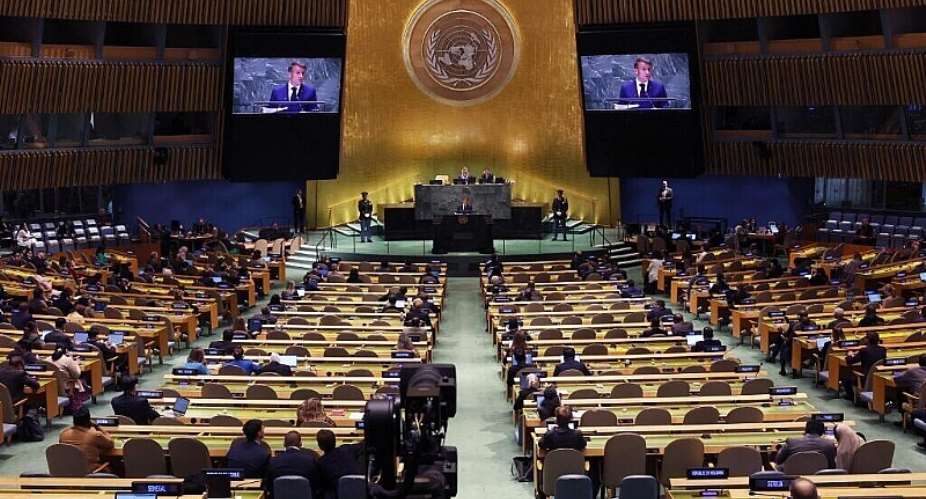 French President Emmanuel Macron addresses the UN General Assembly in New York in September 2024. World leaders return this week for the 2026 session amid wars, climate pressures and growing concern over artificial intelligence. - Getty Images via AFP - SPENCER PLATT