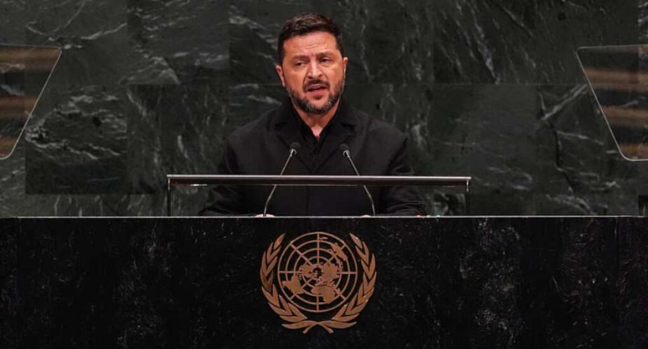 Ukraines President Volodymyr Zelensky speaks at the 81st session of the United Nations General Assembly in New York on September 23, 2026. -  Heather Khalifa, AP